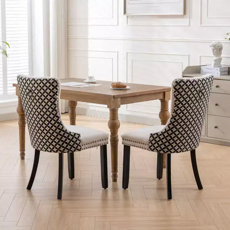 Chaises de salle à manger en velours avec pieds en bois, chaises de salle à manger avec garniture cloutée, chaises de salle à manger sans accoudoirs pour salon