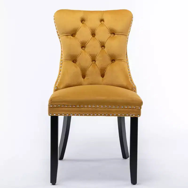 Chaises de salle à manger en velours avec pieds en bois, chaises de salle à manger avec garniture cloutée, chaises de salle à manger sans accoudoirs pour salon