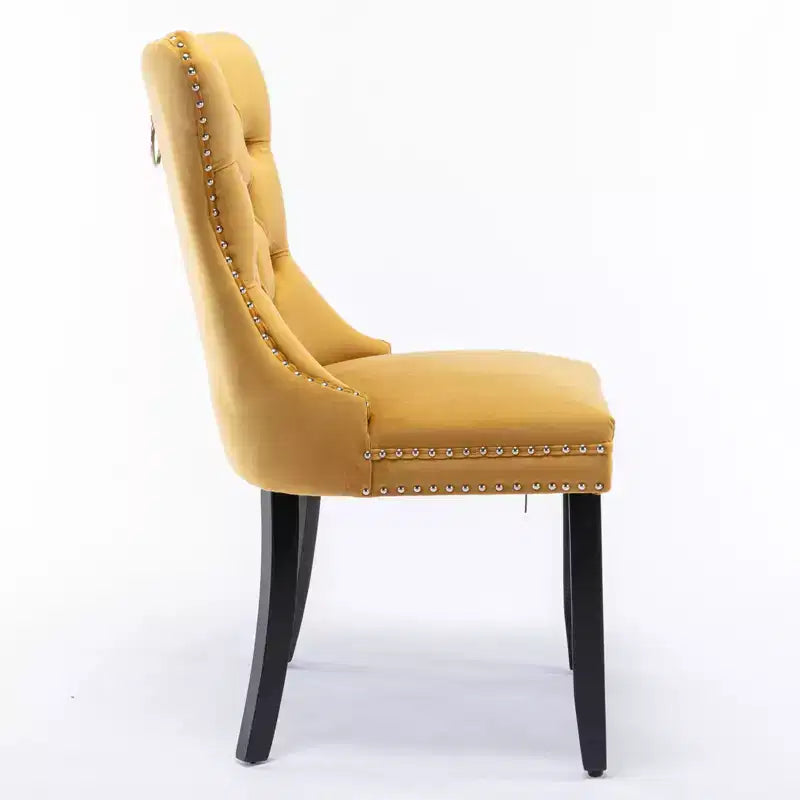 Chaises de salle à manger en velours avec pieds en bois, chaises de salle à manger avec garniture cloutée, chaises de salle à manger sans accoudoirs pour salon