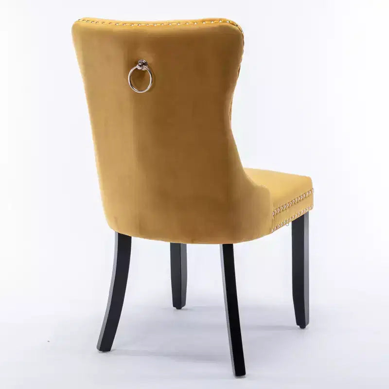 Chaises de salle à manger en velours avec pieds en bois, chaises de salle à manger avec garniture cloutée, chaises de salle à manger sans accoudoirs pour salon