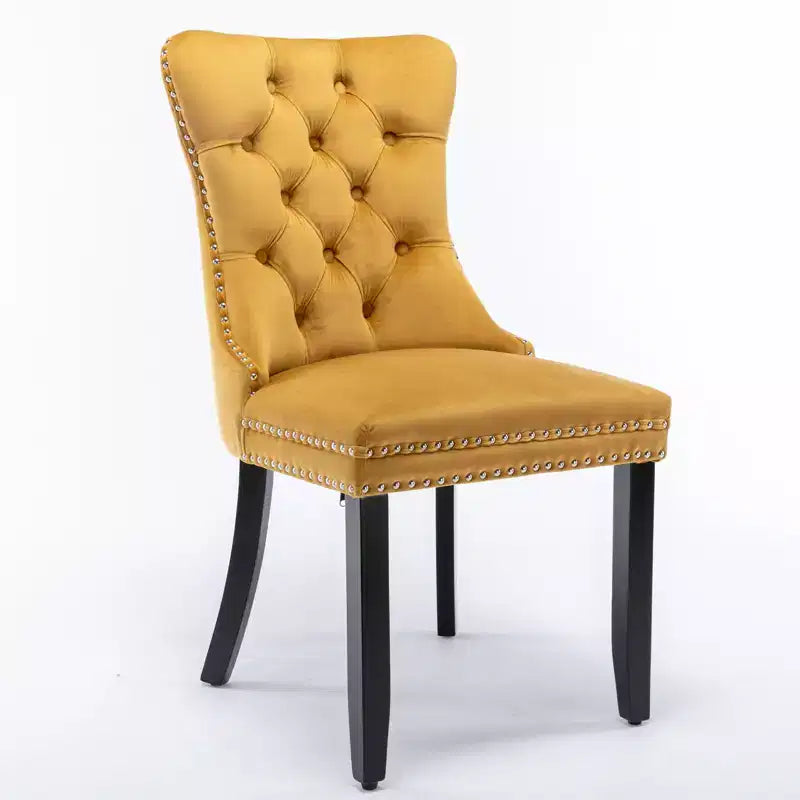 Chaises de salle à manger en velours avec pieds en bois, chaises de salle à manger avec garniture cloutée, chaises de salle à manger sans accoudoirs pour salon