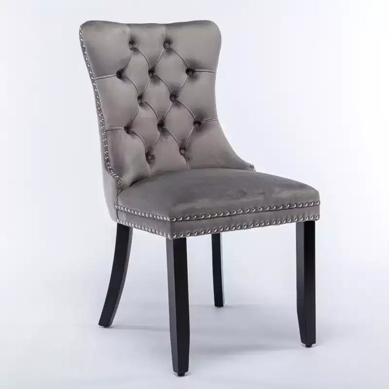 Chaises de salle à manger en velours avec pieds en bois, chaises de salle à manger avec garniture cloutée, chaises de salle à manger sans accoudoirs pour salon