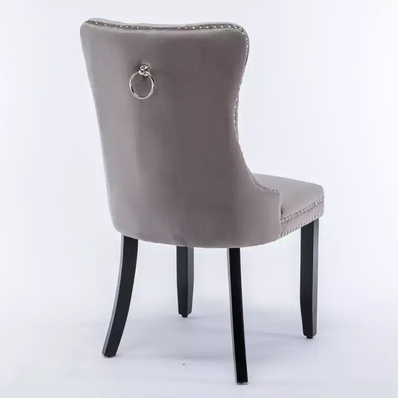 Chaises de salle à manger en velours avec pieds en bois, chaises de salle à manger avec garniture cloutée, chaises de salle à manger sans accoudoirs pour salon