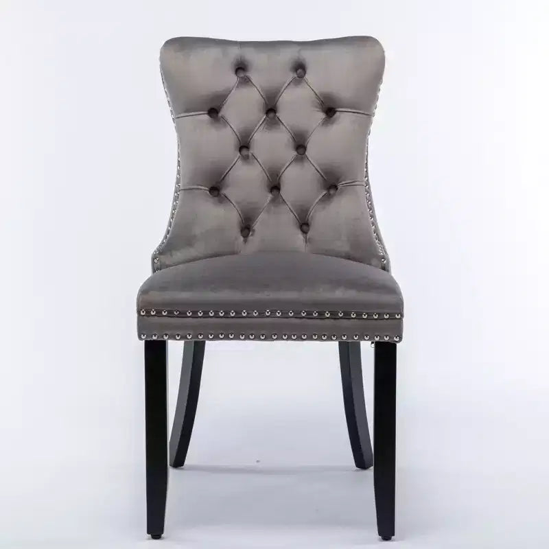 Chaises de salle à manger en velours avec pieds en bois, chaises de salle à manger avec garniture cloutée, chaises de salle à manger sans accoudoirs pour salon