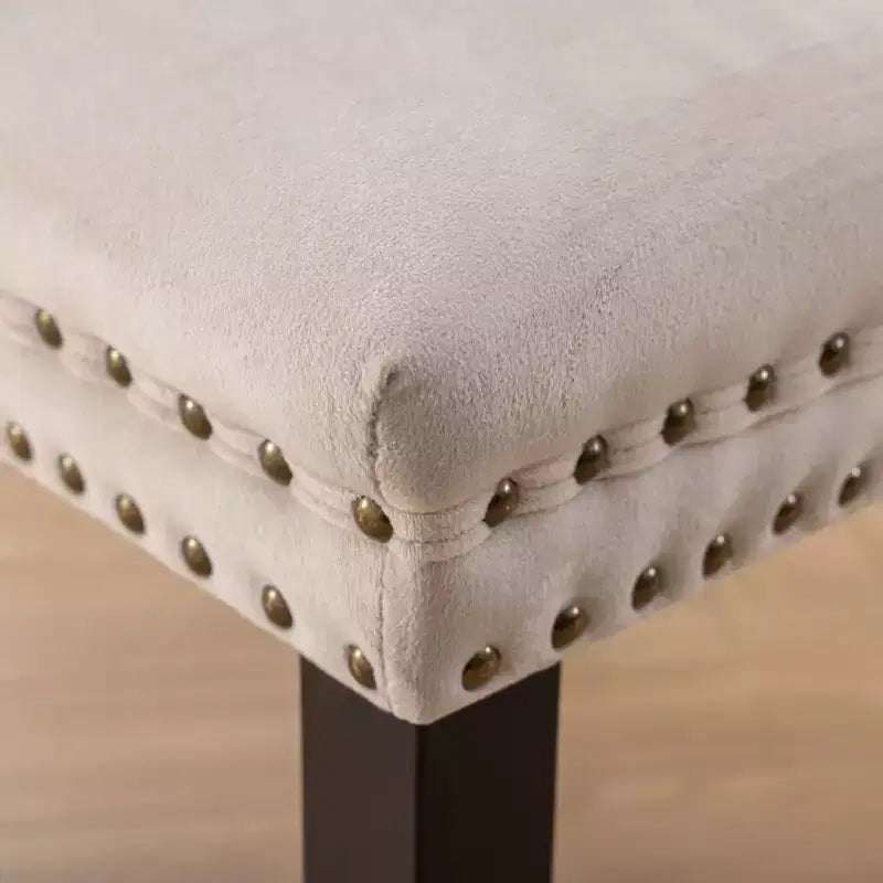 Chaises de salle à manger en velours avec pieds en bois, chaises de salle à manger avec garniture cloutée, chaises de salle à manger sans accoudoirs pour salon