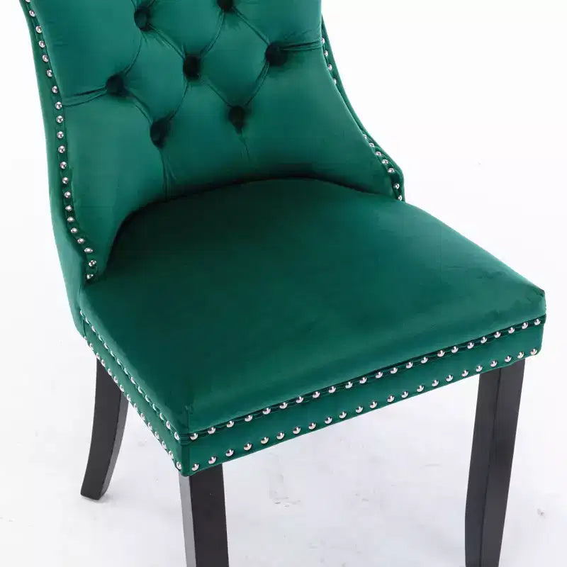 Chaises de salle à manger en velours avec pieds en bois, chaises de salle à manger avec garniture cloutée, chaises de salle à manger sans accoudoirs pour salon