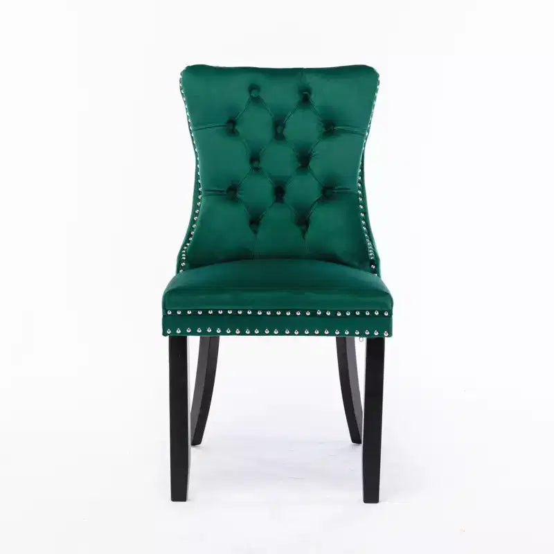 Chaises de salle à manger en velours avec pieds en bois, chaises de salle à manger avec garniture cloutée, chaises de salle à manger sans accoudoirs pour salon