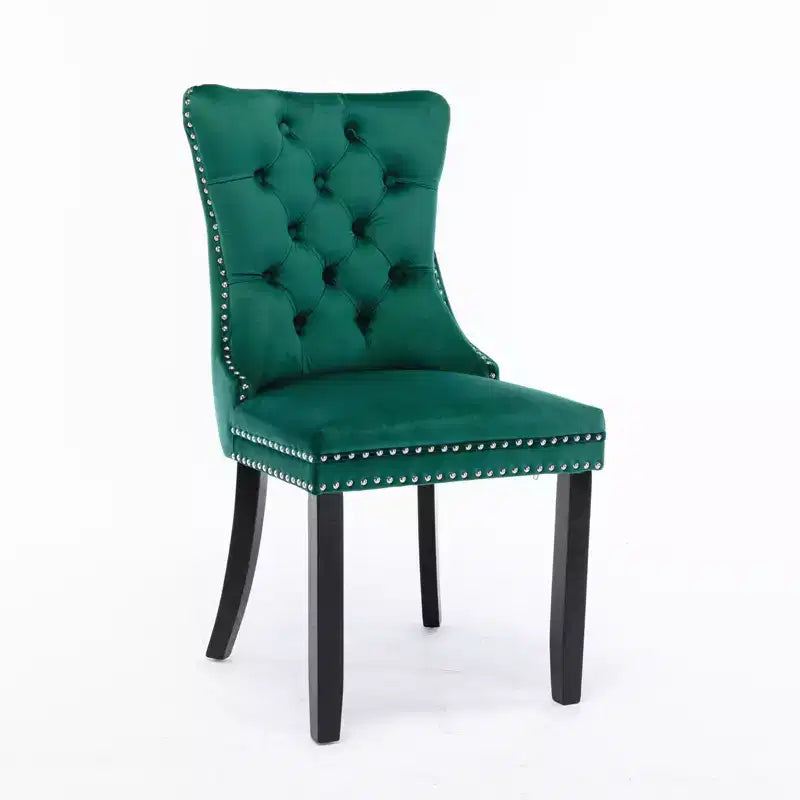 Chaises de salle à manger en velours avec pieds en bois, chaises de salle à manger avec garniture cloutée, chaises de salle à manger sans accoudoirs pour salon