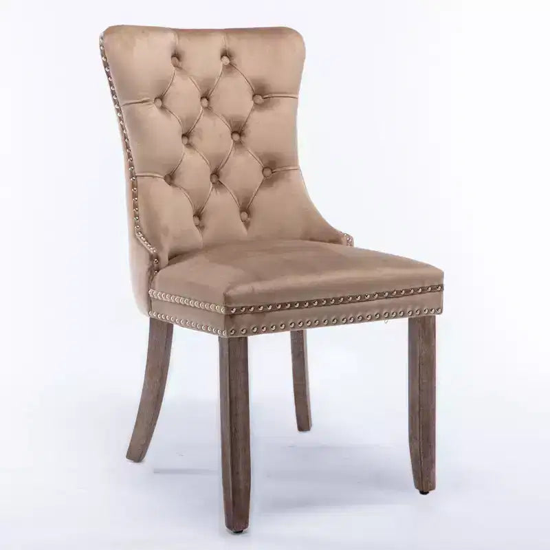 Chaises de salle à manger en velours avec pieds en bois, chaises de salle à manger avec garniture cloutée, chaises de salle à manger sans accoudoirs pour salon