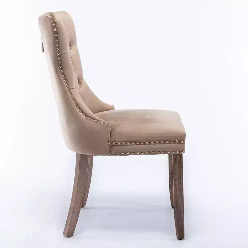 Chaises de salle à manger en velours avec pieds en bois, chaises de salle à manger avec garniture cloutée, chaises de salle à manger sans accoudoirs pour salon