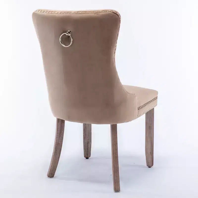 Chaises de salle à manger en velours avec pieds en bois, chaises de salle à manger avec garniture cloutée, chaises de salle à manger sans accoudoirs pour salon