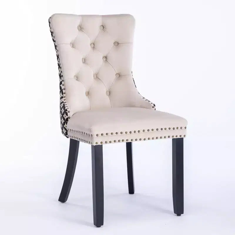 Chaises de salle à manger en velours avec pieds en bois, chaises de salle à manger avec garniture cloutée, chaises de salle à manger sans accoudoirs pour salon