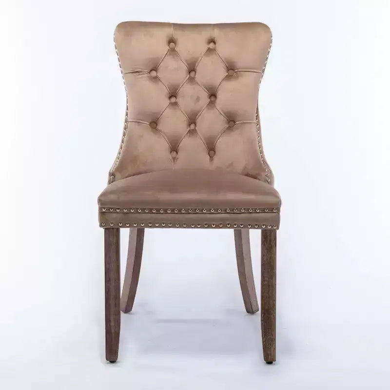 Chaises de salle à manger en velours avec pieds en bois, chaises de salle à manger avec garniture cloutée, chaises de salle à manger sans accoudoirs pour salon