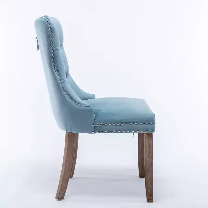 Chaises de salle à manger en velours avec pieds en bois, chaises de salle à manger avec garniture cloutée, chaises de salle à manger sans accoudoirs pour salon