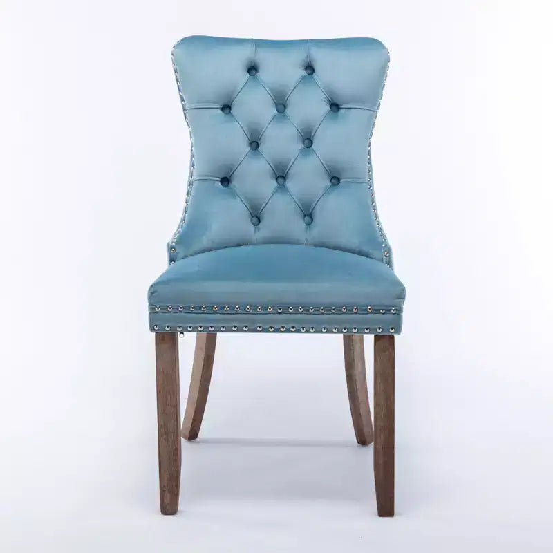Chaises de salle à manger en velours avec pieds en bois, chaises de salle à manger avec garniture cloutée, chaises de salle à manger sans accoudoirs pour salon