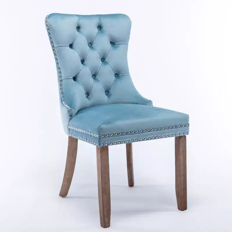 Chaises de salle à manger en velours avec pieds en bois, chaises de salle à manger avec garniture cloutée, chaises de salle à manger sans accoudoirs pour salon