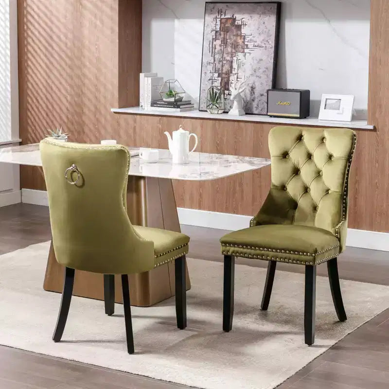 Chaises de salle à manger en velours avec pieds en bois, chaises de salle à manger avec garniture cloutée, chaises de salle à manger sans accoudoirs pour salon