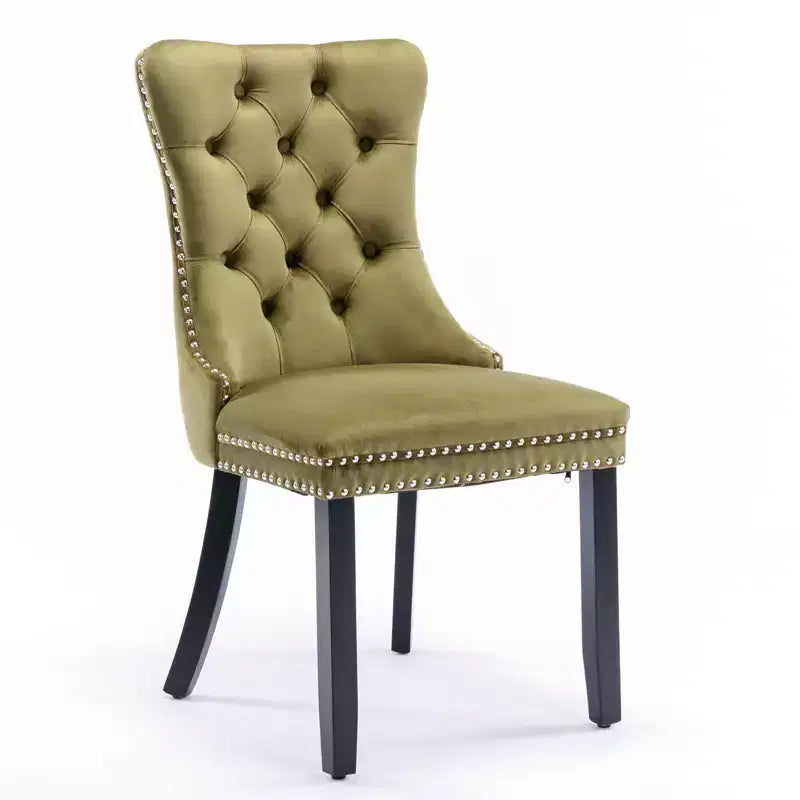 Chaises de salle à manger en velours avec pieds en bois, chaises de salle à manger avec garniture cloutée, chaises de salle à manger sans accoudoirs pour salon
