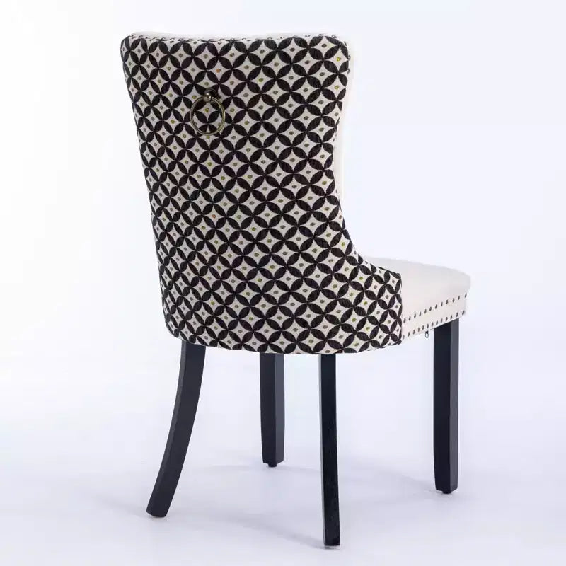 Chaises de salle à manger en velours avec pieds en bois, chaises de salle à manger avec garniture cloutée, chaises de salle à manger sans accoudoirs pour salon