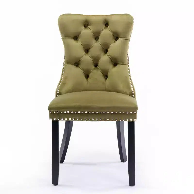 Chaises de salle à manger en velours avec pieds en bois, chaises de salle à manger avec garniture cloutée, chaises de salle à manger sans accoudoirs pour salon