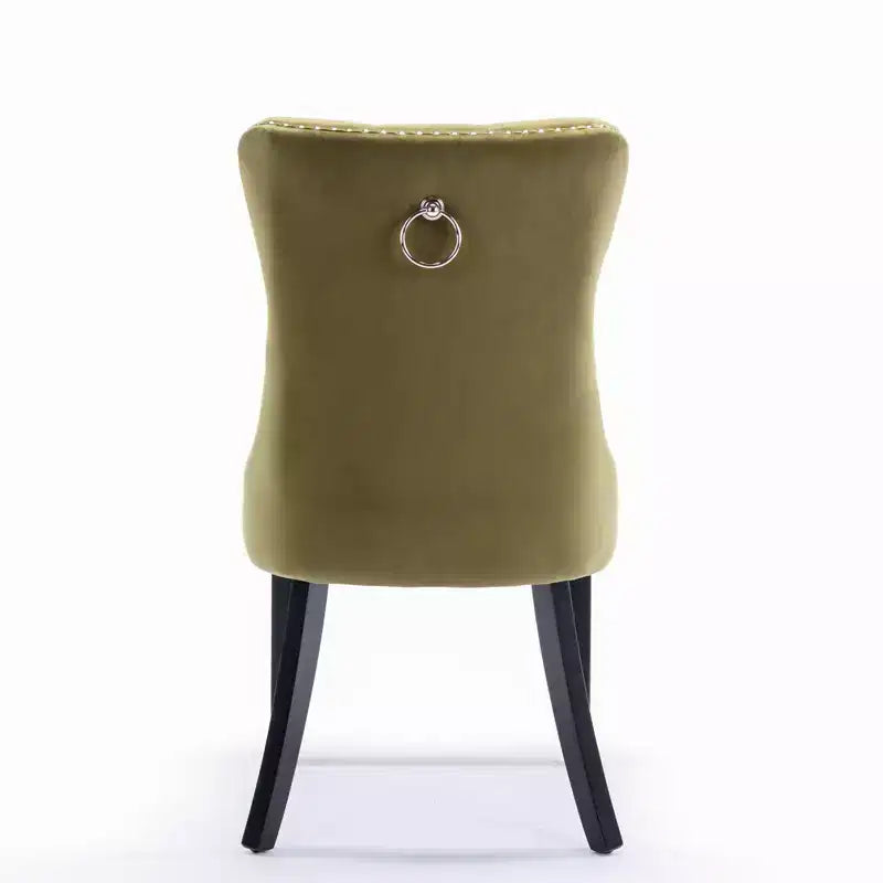 Chaises de salle à manger en velours avec pieds en bois, chaises de salle à manger avec garniture cloutée, chaises de salle à manger sans accoudoirs pour salon