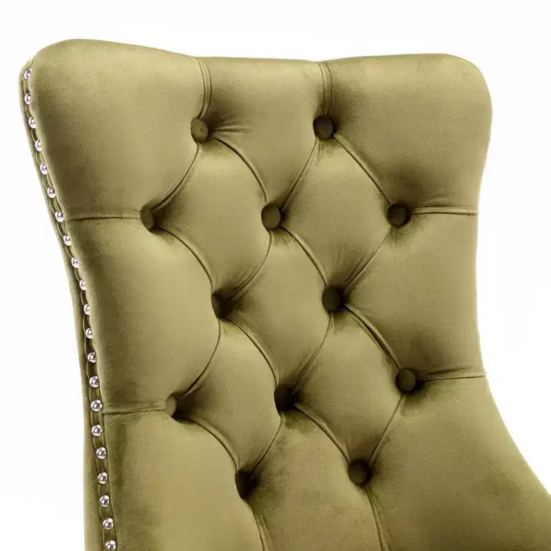 Chaises de salle à manger en velours avec pieds en bois, chaises de salle à manger avec garniture cloutée, chaises de salle à manger sans accoudoirs pour salon