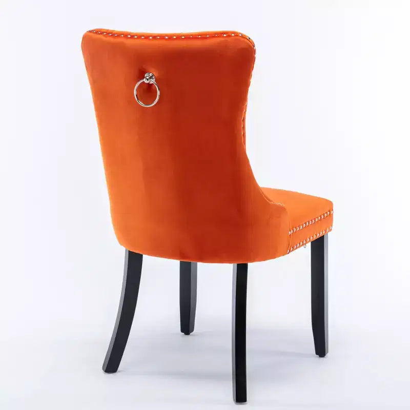 Chaises de salle à manger en velours avec pieds en bois, chaises de salle à manger avec garniture cloutée, chaises de salle à manger sans accoudoirs pour salon