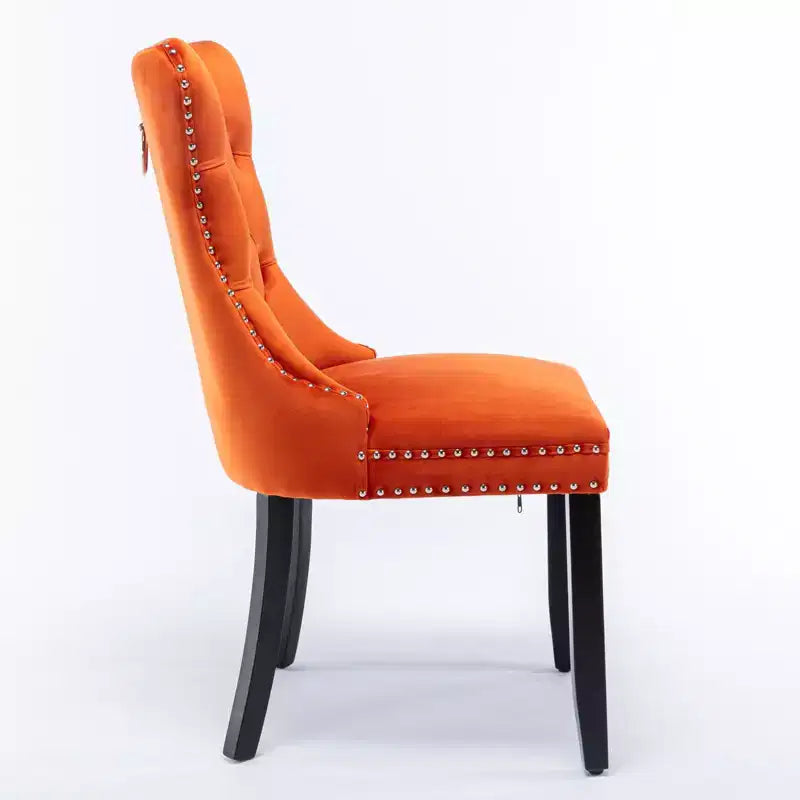 Chaises de salle à manger en velours avec pieds en bois, chaises de salle à manger avec garniture cloutée, chaises de salle à manger sans accoudoirs pour salon