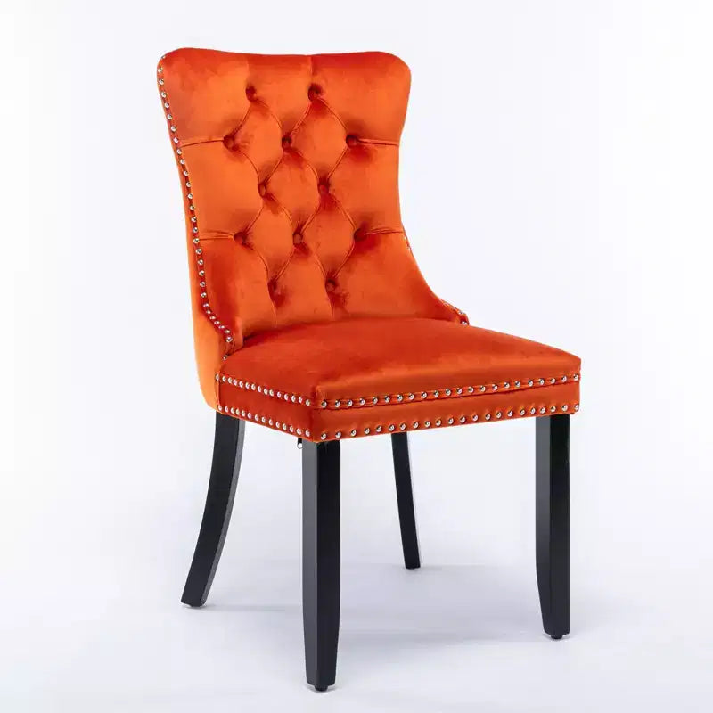 Chaises de salle à manger en velours avec pieds en bois, chaises de salle à manger avec garniture cloutée, chaises de salle à manger sans accoudoirs pour salon