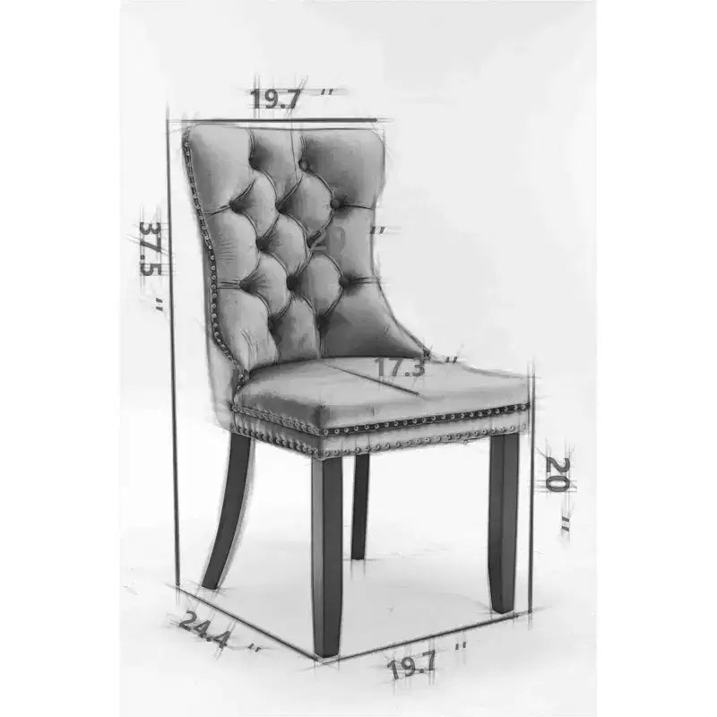 Chaises de salle à manger en velours avec pieds en bois, chaises de salle à manger avec garniture cloutée, chaises de salle à manger sans accoudoirs pour salon