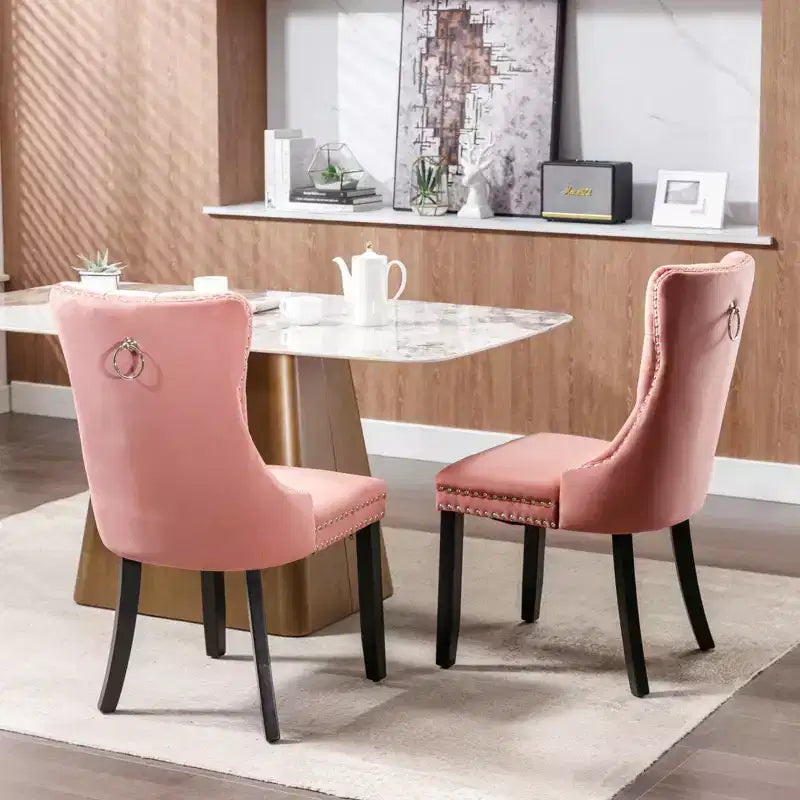 Chaises de salle à manger en velours avec pieds en bois, chaises de salle à manger avec garniture cloutée, chaises de salle à manger sans accoudoirs pour salon
