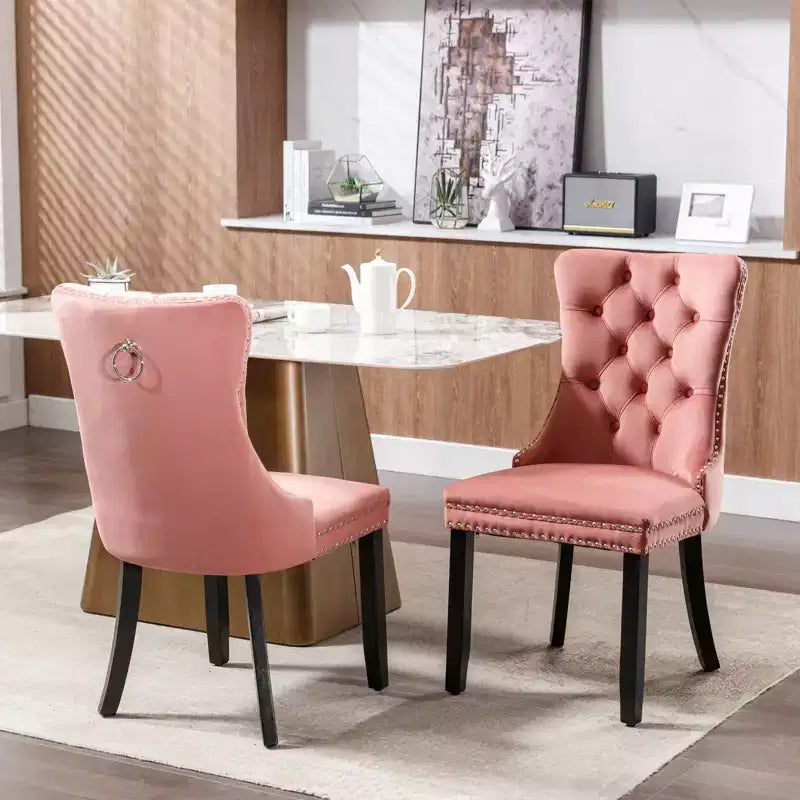 Chaises de salle à manger en velours avec pieds en bois, chaises de salle à manger avec garniture cloutée, chaises de salle à manger sans accoudoirs pour salon
