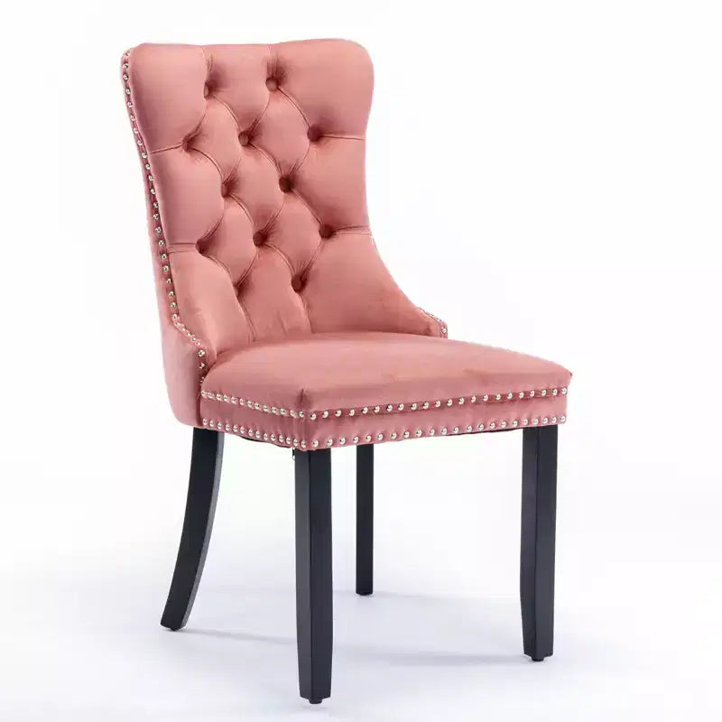 Chaises de salle à manger en velours avec pieds en bois, chaises de salle à manger avec garniture cloutée, chaises de salle à manger sans accoudoirs pour salon