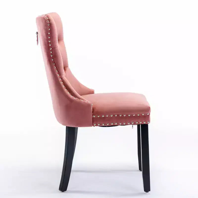 Chaises de salle à manger en velours avec pieds en bois, chaises de salle à manger avec garniture cloutée, chaises de salle à manger sans accoudoirs pour salon