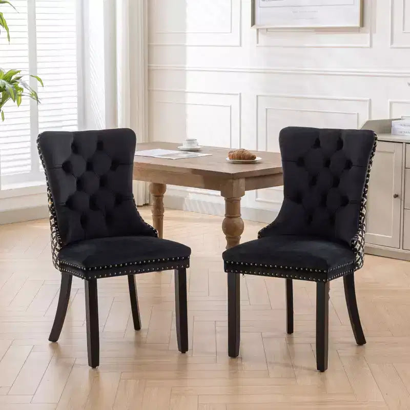 Chaises de salle à manger en velours avec pieds en bois, chaises de salle à manger avec garniture cloutée, chaises de salle à manger sans accoudoirs pour salon