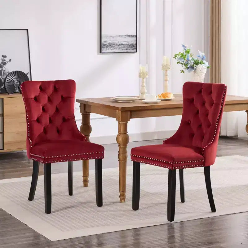 Chaises de salle à manger en velours avec pieds en bois, chaises de salle à manger avec garniture cloutée, chaises de salle à manger sans accoudoirs pour salon