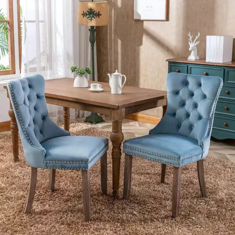 Okak Velvet Dining Chairs Set of 2 with Wood Legs, Dining Room Chairs with Nailhead Trim, Armless Dining Chairs for Living Room