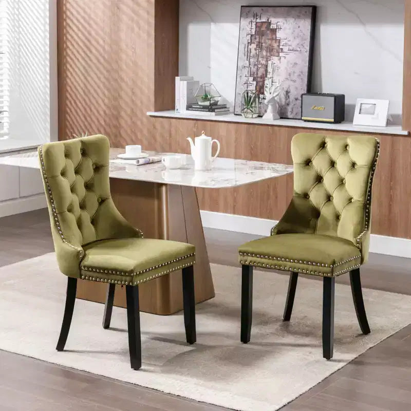 Chaises de salle à manger en velours avec pieds en bois, chaises de salle à manger avec garniture cloutée, chaises de salle à manger sans accoudoirs pour salon