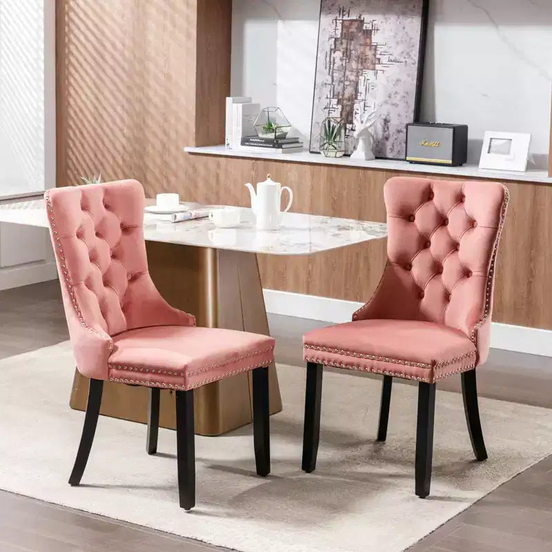 Chaises de salle à manger en velours avec pieds en bois, chaises de salle à manger avec garniture cloutée, chaises de salle à manger sans accoudoirs pour salon