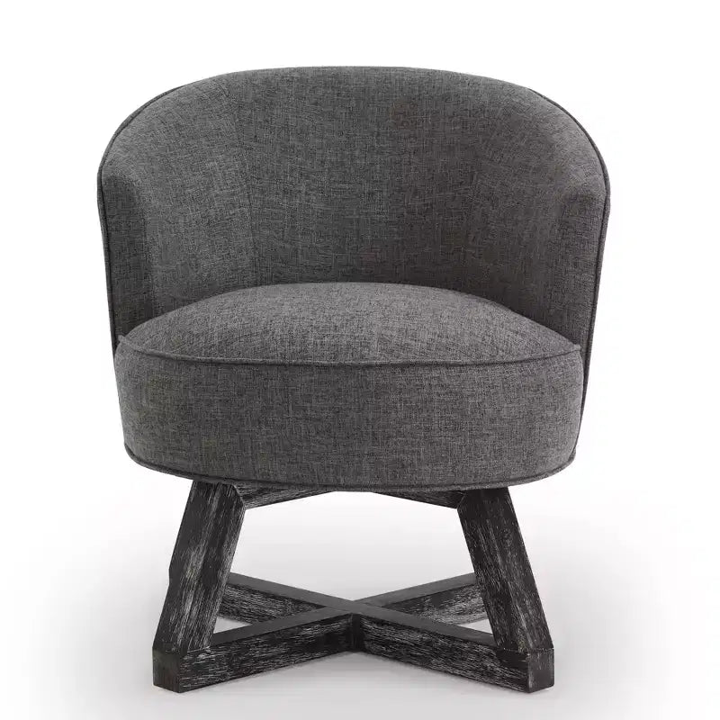 Fauteuil d'appoint pivotant moderne avec revêtement en lin, fauteuil confortable avec base en bois en croix, fauteuil de salon pour le salon, la chambre à coucher