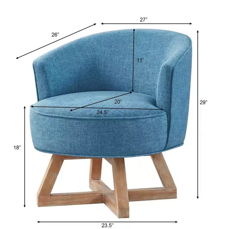 Fauteuil d'appoint pivotant moderne avec revêtement en lin, fauteuil confortable avec base en bois en croix, fauteuil de salon pour le salon, la chambre à coucher
