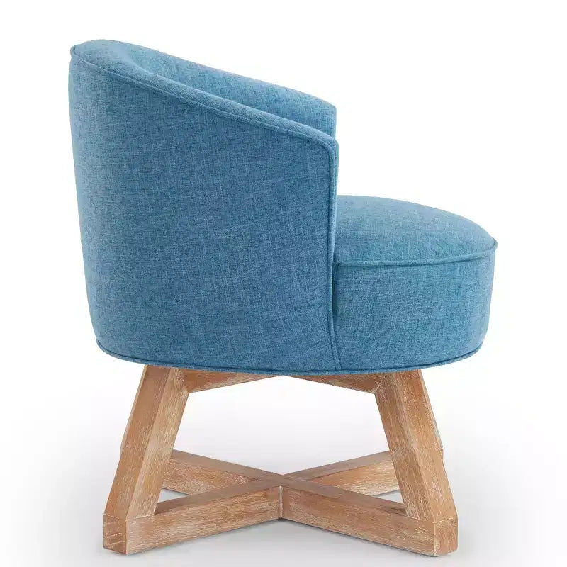 Fauteuil d'appoint pivotant moderne avec revêtement en lin, fauteuil confortable avec base en bois en croix, fauteuil de salon pour le salon, la chambre à coucher