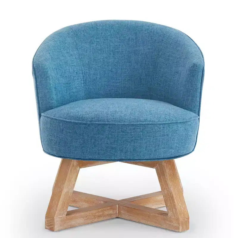 Fauteuil d'appoint pivotant moderne avec revêtement en lin, fauteuil confortable avec base en bois en croix, fauteuil de salon pour le salon, la chambre à coucher