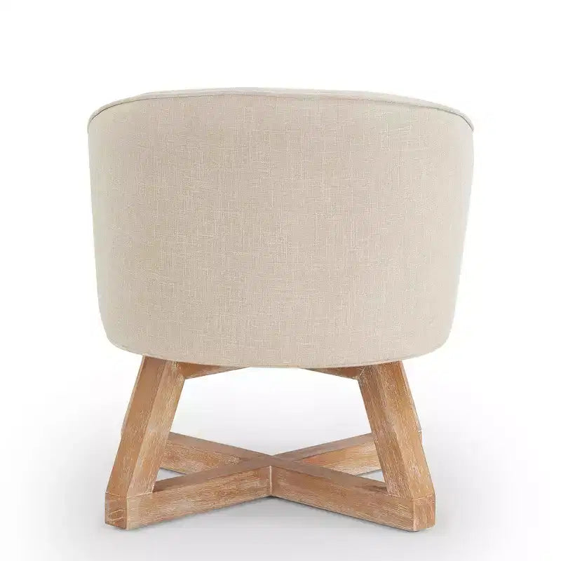 Fauteuil d'appoint pivotant moderne avec revêtement en lin, fauteuil confortable avec base en bois en croix, fauteuil de salon pour le salon, la chambre à coucher