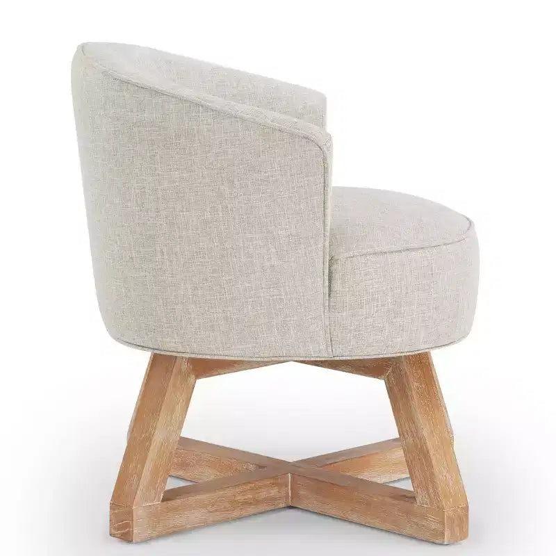Fauteuil d'appoint pivotant moderne avec revêtement en lin, fauteuil confortable avec base en bois en croix, fauteuil de salon pour le salon, la chambre à coucher
