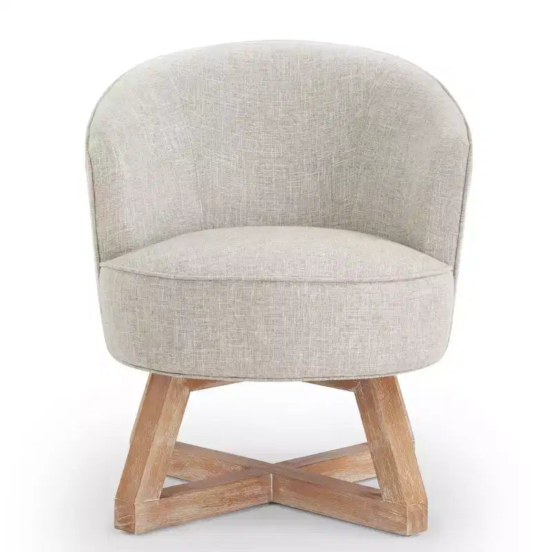 Fauteuil d'appoint pivotant moderne avec revêtement en lin, fauteuil confortable avec base en bois en croix, fauteuil de salon pour le salon, la chambre à coucher