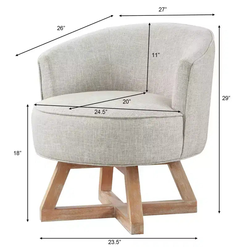 Fauteuil d'appoint pivotant moderne avec revêtement en lin, fauteuil confortable avec base en bois en croix, fauteuil de salon pour le salon, la chambre à coucher