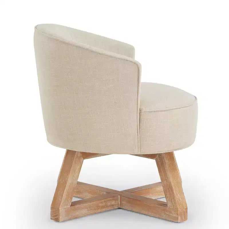 Fauteuil d'appoint pivotant moderne avec revêtement en lin, fauteuil confortable avec base en bois en croix, fauteuil de salon pour le salon, la chambre à coucher