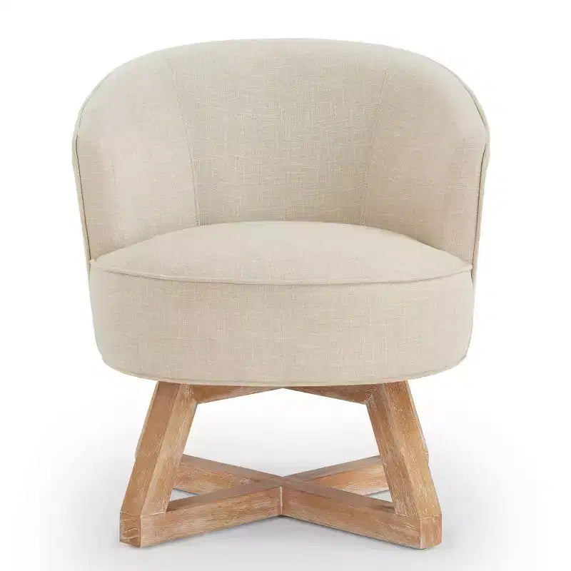 Fauteuil d'appoint pivotant moderne avec revêtement en lin, fauteuil confortable avec base en bois en croix, fauteuil de salon pour le salon, la chambre à coucher