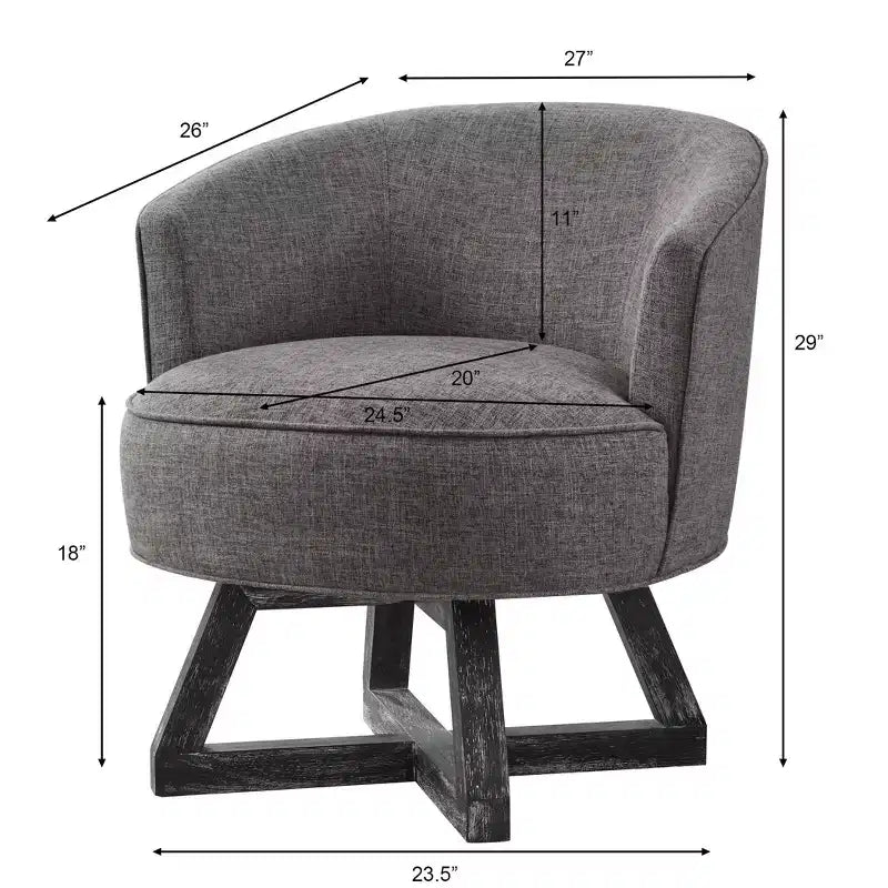 Fauteuil d'appoint pivotant moderne avec revêtement en lin, fauteuil confortable avec base en bois en croix, fauteuil de salon pour le salon, la chambre à coucher